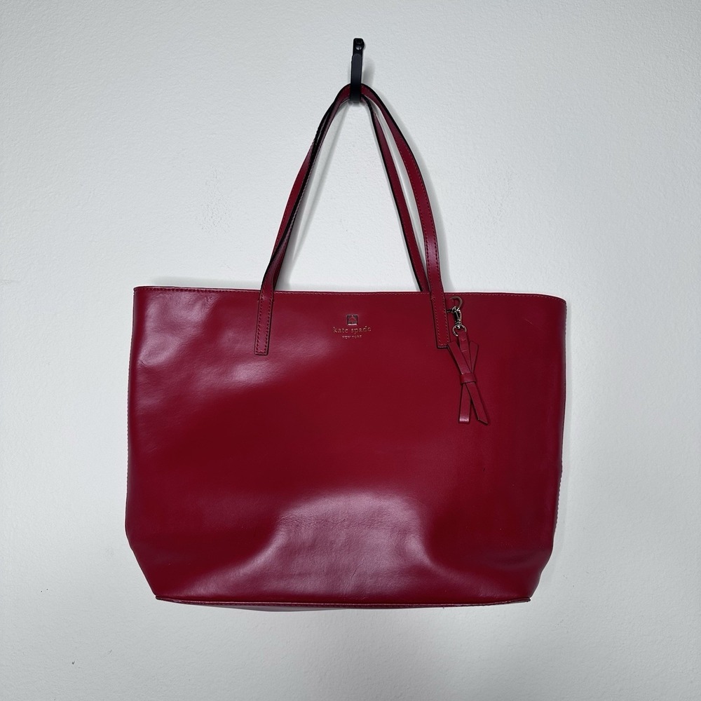 Kate Spade New York Red Leather Double Handles Zipper Closure Tote Shoulder Bag